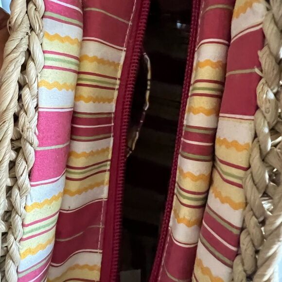 Genuine Sonoma Jeans Co. Woven Straw Purse w/ Floral Cloth Lining & Beach Scene - Picture 6 of 9